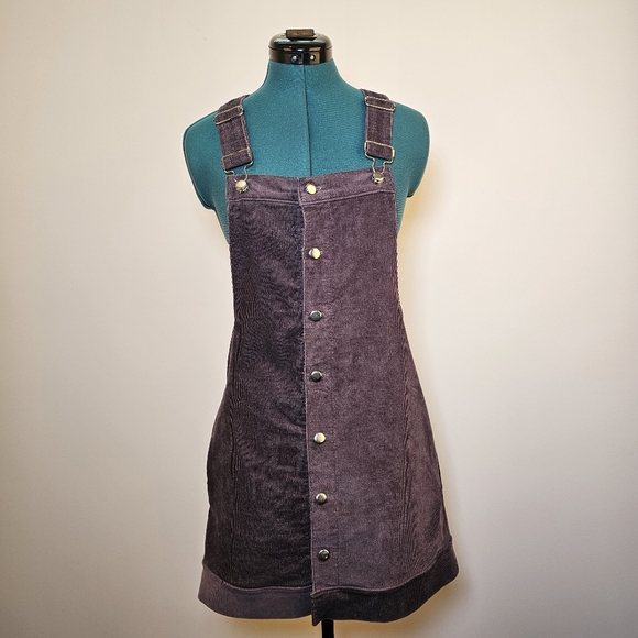 Custom handmade grey corduroy front buttoned overalls midi skirt size 2 US. - Picture 2 of 7
